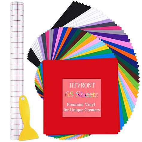 HTVRONT 65 PCS Permanent Adhesive Vinyl Sheets Include 55 Sheets 12" x 12" Vinyl Bundles & 10 ...