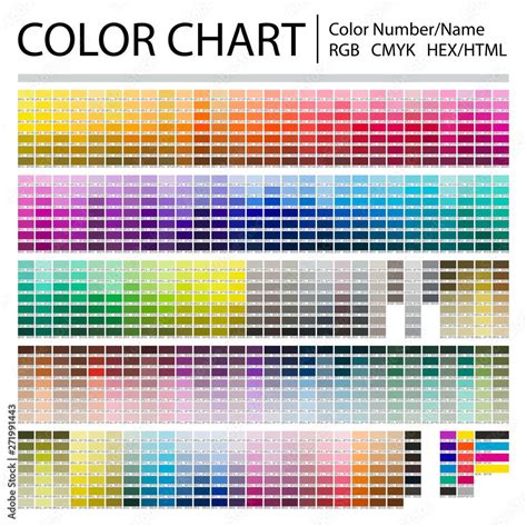 Color Chart. Print Test Page. Color Numbers or Names. RGB, CMYK, Pantone, HEX HTML codes. Vector ...