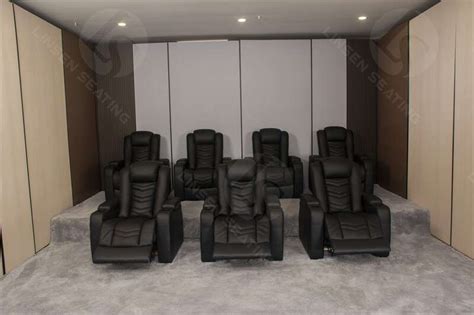 Black Leather Home Theater Seating Media Sofa Recliner - Linsen Seating