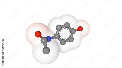 3D structure of paracetamol (acetaminophen) rendered as ball-and-stick model with ...