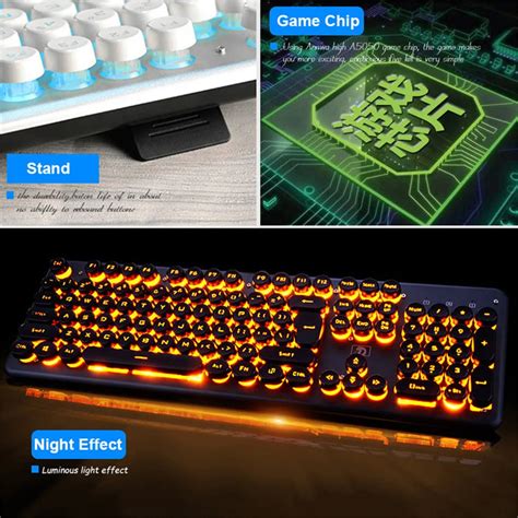 RGB LED Backlight Glowing Wired Keyboard Computer Laptop Notebook Gaming Keyboard Retro Round ...