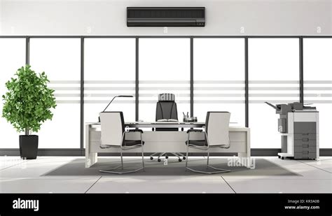 Black and white minimalist office Stock Photo - Alamy