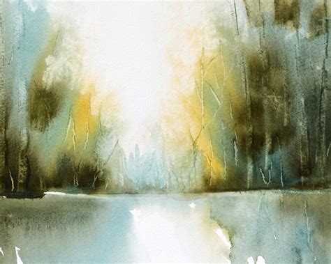 Watercolor Landscape Painting Abstract Wall by NancyKnightArt