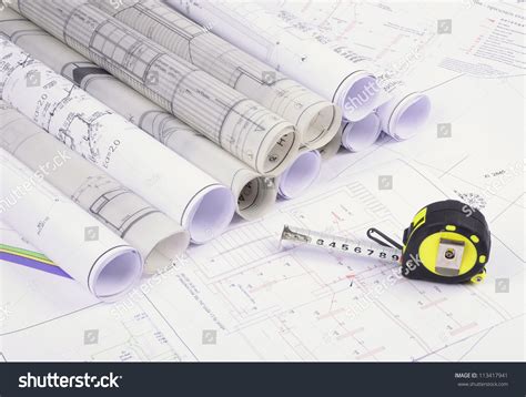 Architectural Plans Of The Old Paper ,Tracing Paper Stock Photo 113417941 : Shutterstock