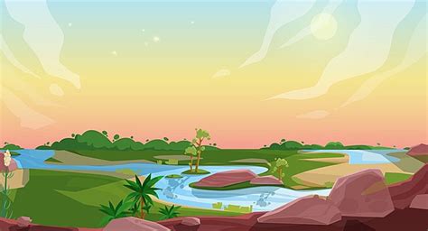 Level Clipart Cartoon Game Fantasy Landscape Set With Waterfall Vector, Level, Clipart, Cartoon ...