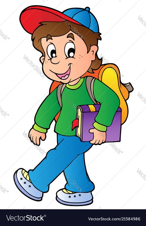 Cartoon boy walking to school Royalty Free Vector Image