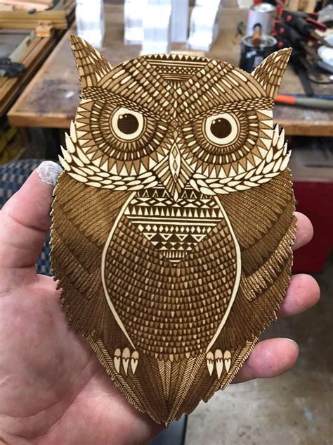 Laser Engraved Owl on 3mm plywood. Raster engraved using Lightburn Software and K40 Laser ...