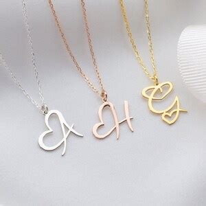 Silver Initial Necklace With Heart, Heart Initial Necklace, Letter Necklace, Cursive Name ...