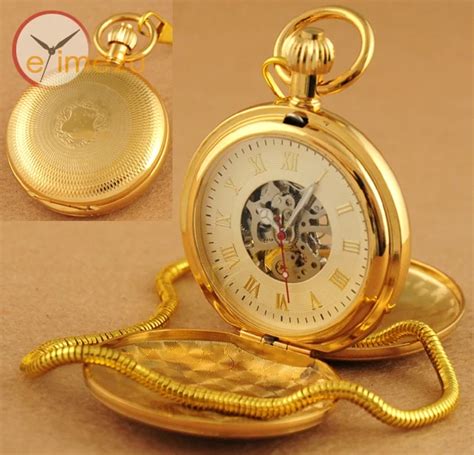 Brilliant Gold Steel Antique Double Hunter Luxury Mechanical Pocket Watch Mens-in Pocket & Fob ...