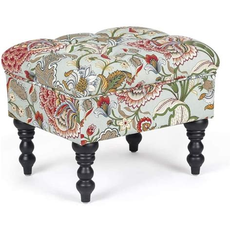 Homebeez Ottoman Stool Tufted Foot Rest Fabric Floral Vanity Stool with Wood Legs (Floral ...