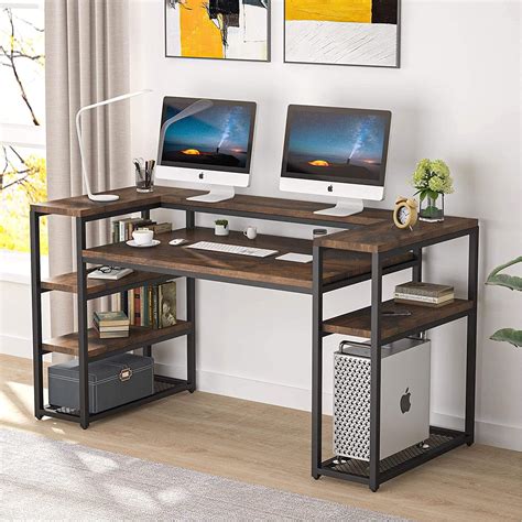 Tribesigns 63 inch Computer Desk with Open Storage Shelves, Large Office Desk with Monitor Shelf ...