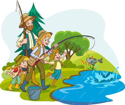 Premium Vector | Vector illustration of family camping and fishing