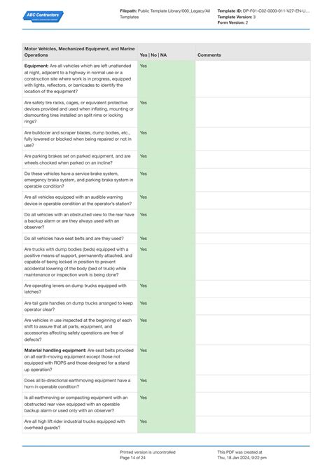 Free digital OSHA Construction Site Safety checklist template