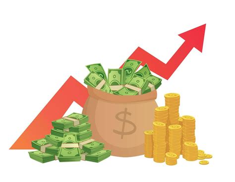 Cartoon savings value growth. Money profit increase, profitable investments chart with red graph ...