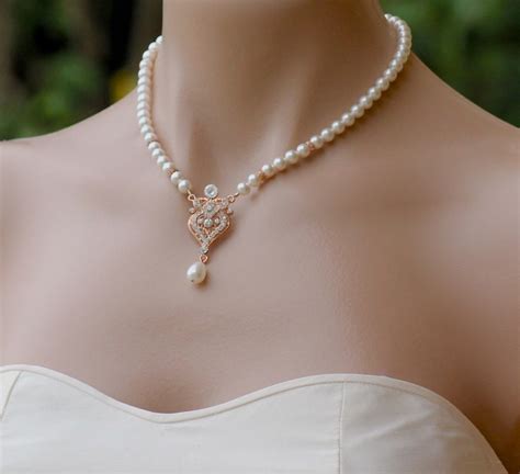 Rose Gold Pearl Necklace, Pearl Bridal Necklace, Rose Gold Y Pearl Wedding Necklace, Bridal ...