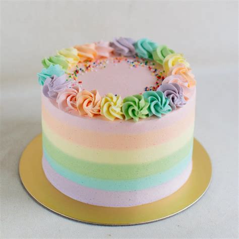 Pastel Rainbow with Rainbow Rosettes and Sprinkles Pastel Rainbow Cake, Pastel Cakes, Colorful ...