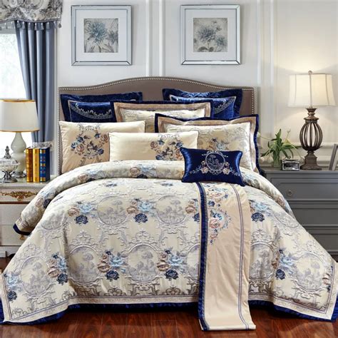 4/6/10Pcs Oriental Jacquard Luxury Bedding Sets King/Queen Size Cotton Bed/Flat sheet set Bed ...