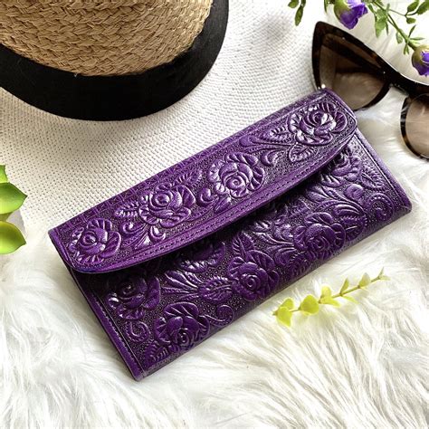 Purple Embossed leather wallets for women- Leather woman wallet -wallet women -Birthday gift ...