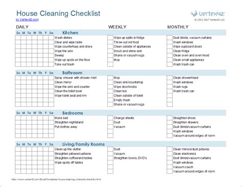 Cleaning Schedule Template - Printable House Cleaning Checklist