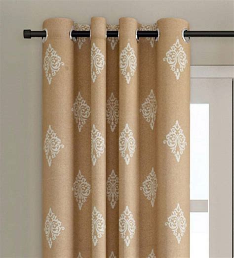 Buy Beige Cotton Traditional 7 Ft Light Filtering Eyelet 1 Door Curtain By Soumya Online ...