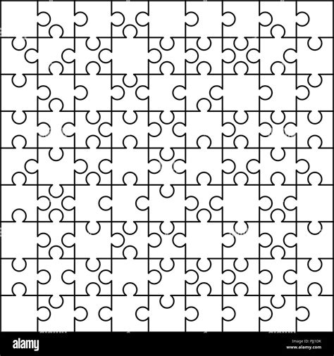 100 white puzzles pieces arranged in a square. Jigsaw Puzzle template ready for print. Cutting ...