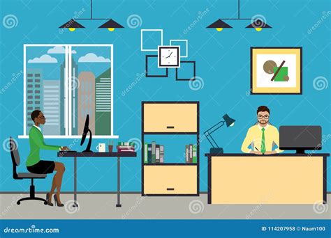 Cartoon Business People Working at Home or Modern Office. Stock Vector - Illustration of ...