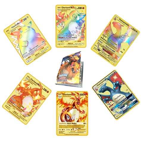 Buy XEQIF 6 PCS Charizard Metal Gold Plated Pokemon Cards Packs, Ultra Rare Charizard Vmax DX GX ...