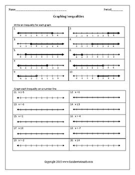 Graphing Inequalities on the Number Line Worksheet by Funsheets4math