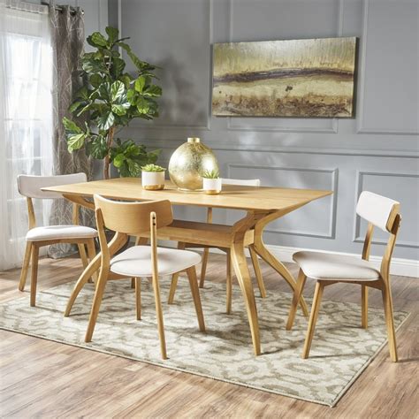 Noble House Banbury Mid Century Modern Wood 5 Piece Dining Set, Natural Oak, Light Beige ...