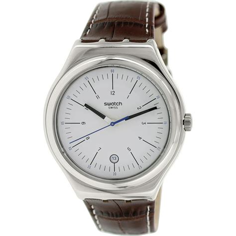 Swatch - Swatch Men's Irony YWS401 Brown Leather Leather Swiss Quartz Watch - Walmart.com ...