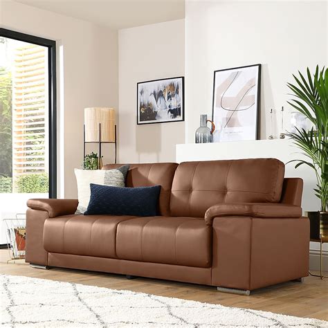 Kansas Tan Leather 3 Seater Sofa | Furniture And Choice