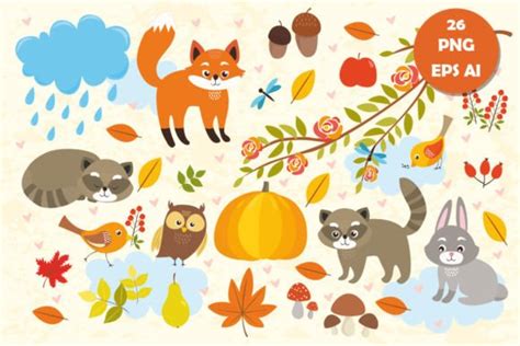 Fall Clipart. Autumn Forest and Animals Graphic by lesyaskripak.art · Creative Fabrica