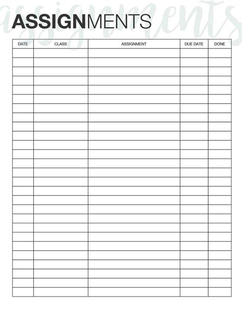 Assignment Tracker - Free Printable