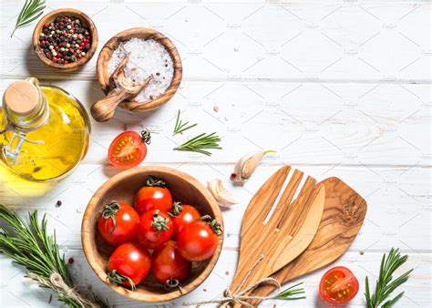 Food background on white wooden table. | High-Quality Food Images ~ Creative Market