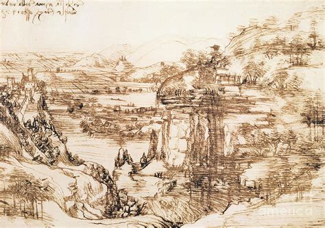 Arno Landscape Drawing by Leonardo da Vinci