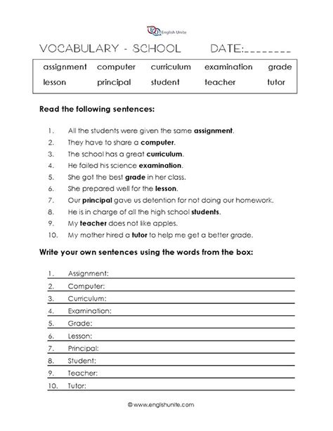 20th Grade Vocabulary Worksheet