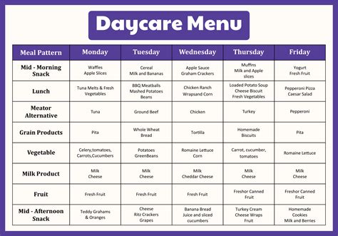 6 Best Images of Sample Daycare Menus Printable - Sample Daycare Menu Templates, Sample Daycare ...