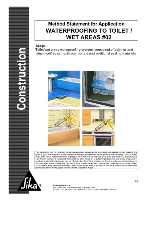 (PDF) Construction Method Statement for Application WATERPROOFING TO TOILET / WET AREAS #02 ...