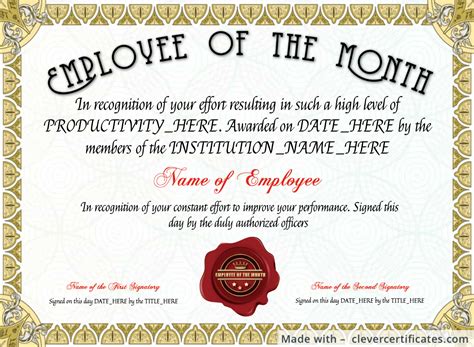 Employee Of The Month Certificates Printable - Printable Word Searches