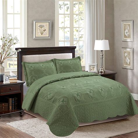 MarCielo 3-Piece Fully Quilted Embroidery Quilts Bedspreads Bed Coverlets Cover Set, Cal King ...