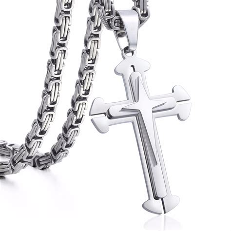 Hermah - Mens Stainless Steel Cross Pendant Necklace Chain Byzantine 5mm 22-30inch - Walmart.com ...