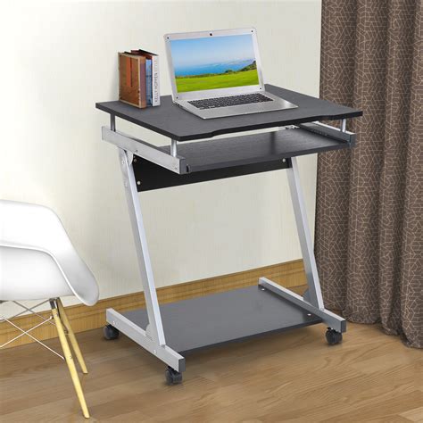 HOMCOM Mobile Compact Computer Cart Desk with Keyboard Tray Standing Workstation with Casters ...