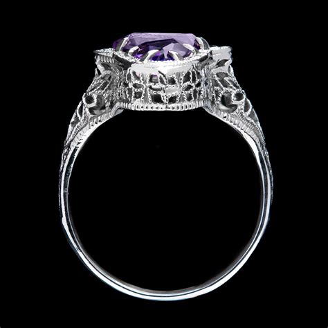 Vintage Amethyst Filigree White Gold Ring, circa 1920s - 66mint Fine Estate Jewelry