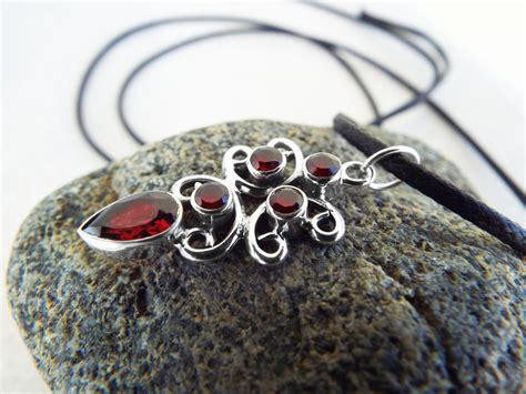 Garnet Pendant Sterling Silver 925 Handmade Vintage