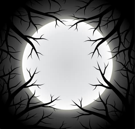 Premium Vector | Scary full moon background with silhouette tree branch