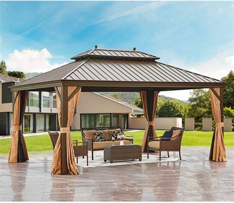 EROMMY 12' X 16‘ Hardtop Gazebo Galvanized Steel Outdoor Gazebo Canopy Double Vented Roof ...