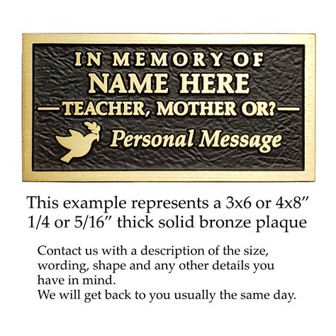 Bronze Memorial Plaque, Made in U.S.A., Bronze Plaque Custom, Cemetery Marker, Outdoor Wall ...