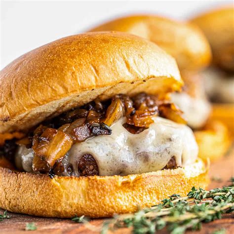 Caramelized Onion Swiss Burgers - The Cookie Rookie®