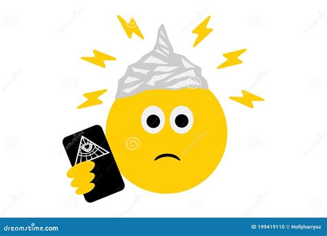 Emoji Wearing Tin Foil Hat, Carrying Phone with All Seeing Eye Icon, Conspiracy Theory Stock ...