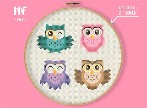 Cute Owls Cross Stitch Pattern Little Colorful Owls | Etsy